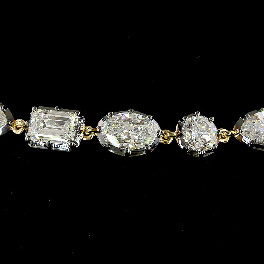 14K Yellow Gold Mixed Shape Station Bracelet with Emerald, Oval, Marquise, and Round Lab Diamonds - 8.44 Carats Total Diamond Weight - Covaloro Fine Jewelry