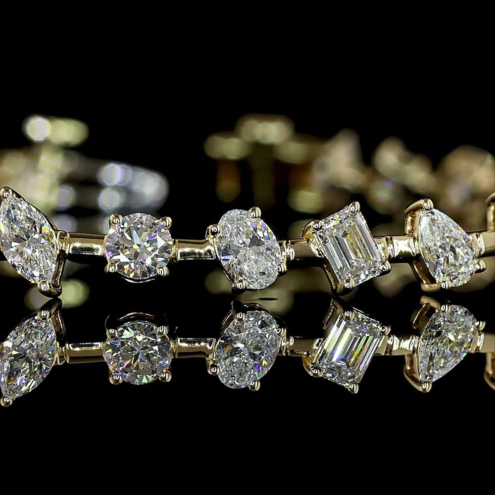 14K Yellow Gold Mixed Shape Station Bracelet with Emerald, Oval, Pear, and Marquise Cut Lab Diamonds - 3.87 Carat Total Weight (E-F Color, VS Clarity) - Covaloro Fine Jewelry