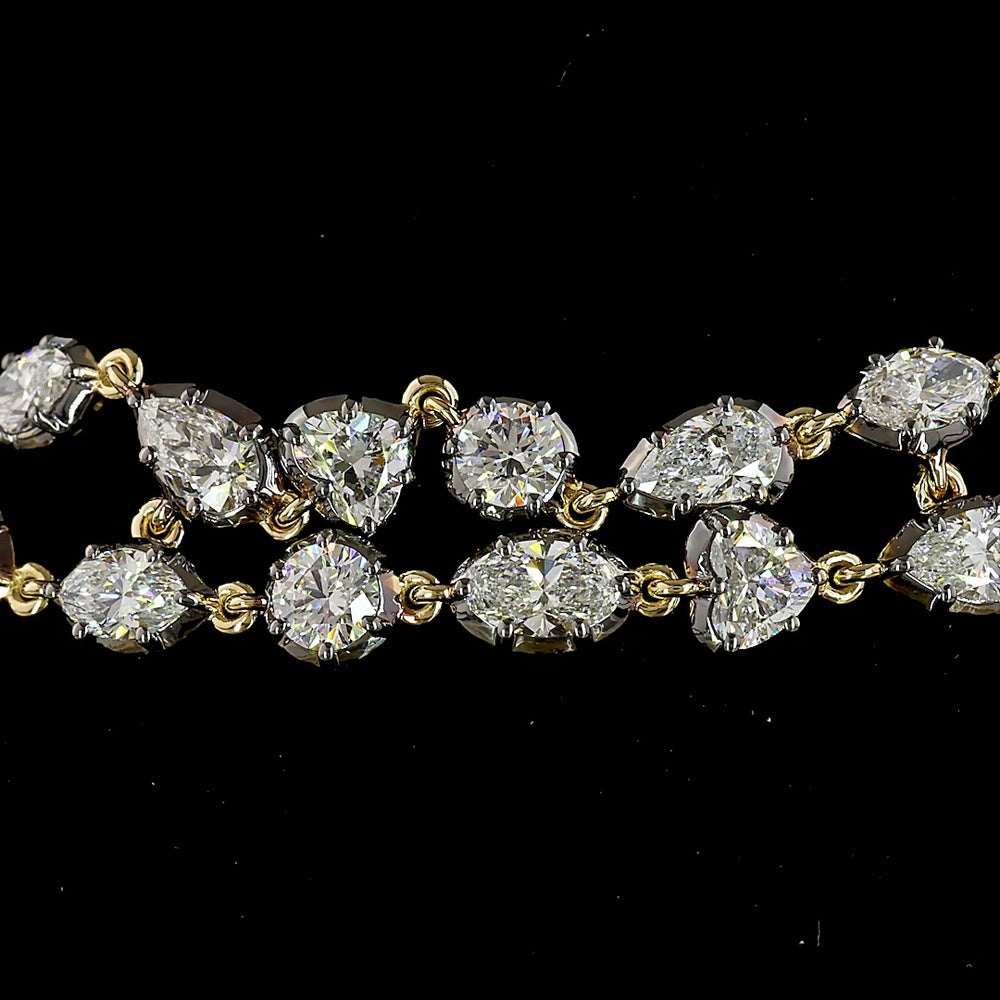 14K Yellow Gold Mixed Shape Station Bracelet with Heart, Oval, Pear, and Brilliant Cut Lab Diamonds - 8.51 Carats Total Weight, E-F VS1 - Covaloro Fine Jewelry
