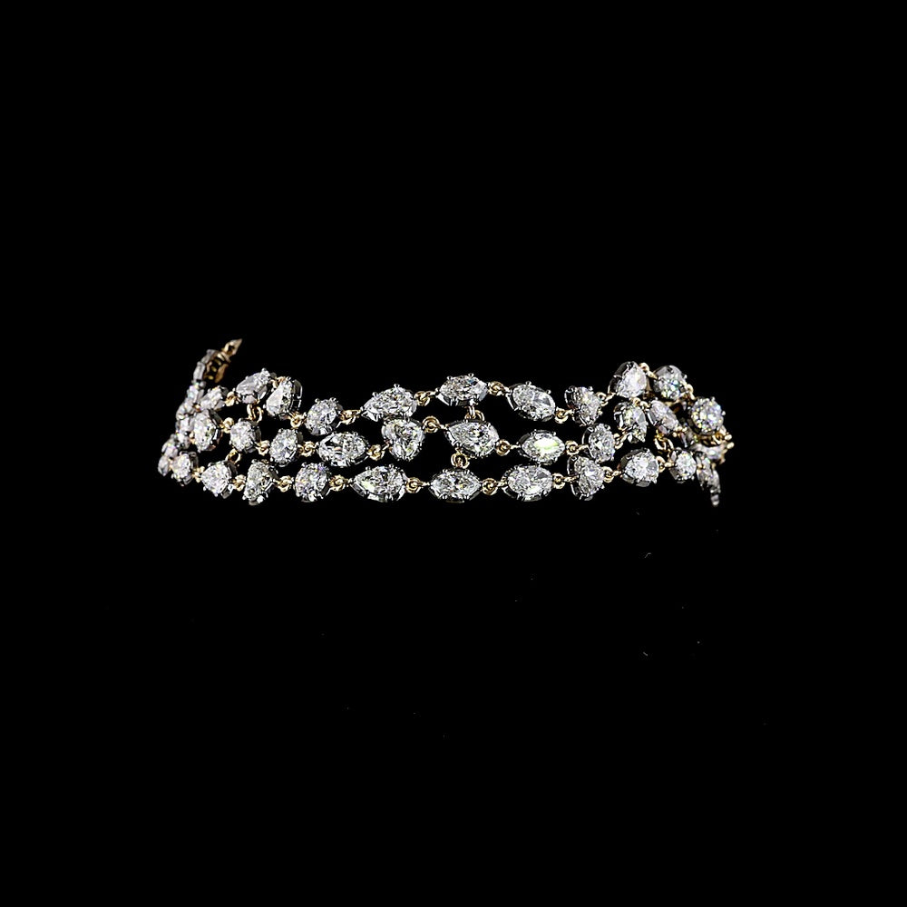 14K Yellow Gold Mixed Shape Station Bracelet with Heart, Oval, Pear, and Round Lab Diamonds - 12.64 Total Carat Weight - Covaloro Fine Jewelry