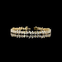 14K Yellow Gold Mixed Shape Station Bracelet with Inclined Prong Set Lab Diamonds - 6.96 Carat Total Weight - Covaloro Fine Jewelry