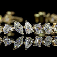 14K Yellow Gold Mixed Shape Station Bracelet with Inclined Prong Set Lab Diamonds - 6.96 Carat Total Weight - Covaloro Fine Jewelry