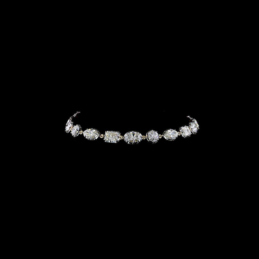 14K Yellow Gold Mixed Shape Station Bracelet with Lab Grown Oval, Emerald, Marquise & Round Diamonds - 10.11 Carat Total Diamond Weight - Covaloro Fine Jewelry
