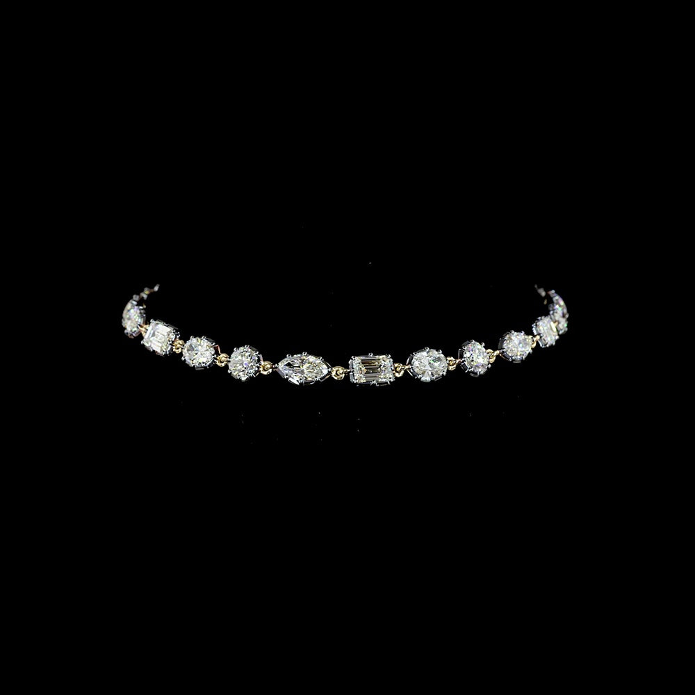 14K Yellow Gold Mixed Shape Station Bracelet with Marquise, Emerald, Oval, and Brilliant Cut Lab Diamonds - 5.10 Carats Total Diamond Weight - Covaloro Fine Jewelry
