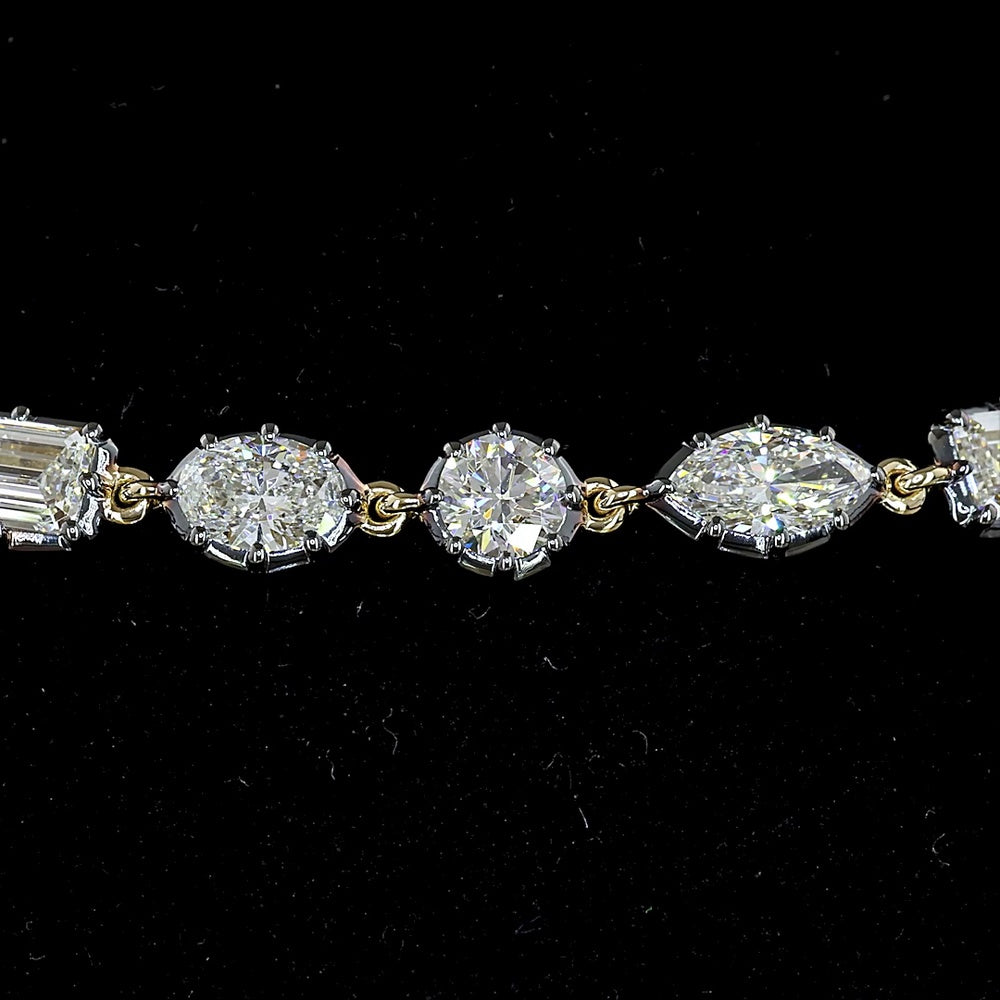 14K Yellow Gold Mixed Shape Station Bracelet with Marquise, Emerald, Oval, and Brilliant Cut Lab Diamonds - 5.10 Carats Total Diamond Weight - Covaloro Fine Jewelry