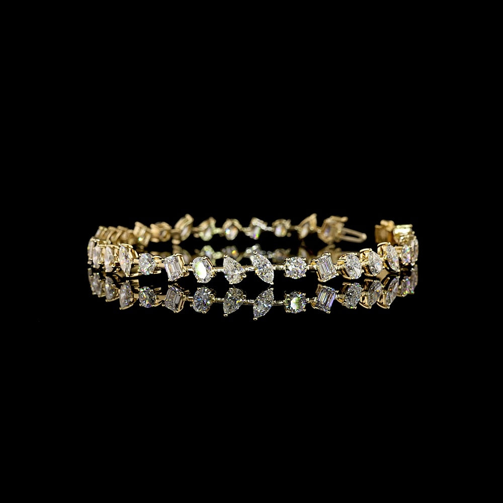14K Yellow Gold Mixed Shape Station Bracelet with Oval, Emerald & Round Lab Diamonds - 7.19 Carats Total Diamond Weight - Covaloro Fine Jewelry