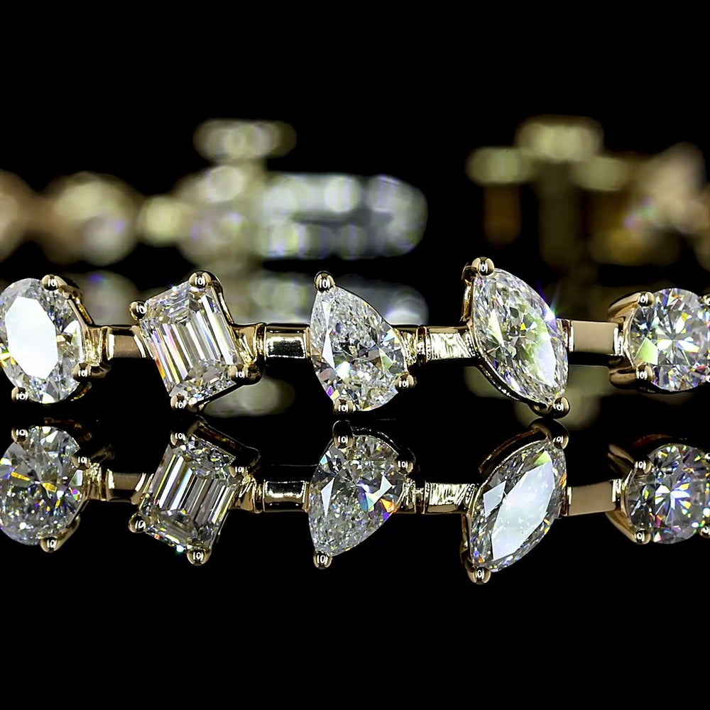 14K Yellow Gold Mixed Shape Station Bracelet with Oval, Emerald, Round, and Marquise Lab Diamonds - 3.98 Carat Total Diamond Weight - Covaloro Fine Jewelry