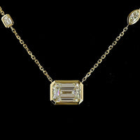 14K Yellow Gold Mixed Shape Station Necklace with Bezel Set Emerald Cut Lab Diamond Center - 3.02 Carats Total Diamond Weight - Covaloro Fine Jewelry