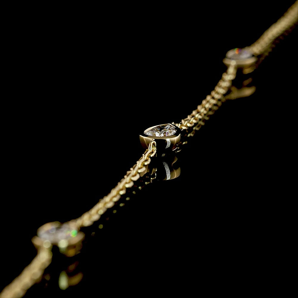 14K Yellow Gold Mixed Shape Station Necklace with Bezel Set Emerald Cut Lab Diamond Center - 3.02 Carats Total Diamond Weight - Covaloro Fine Jewelry