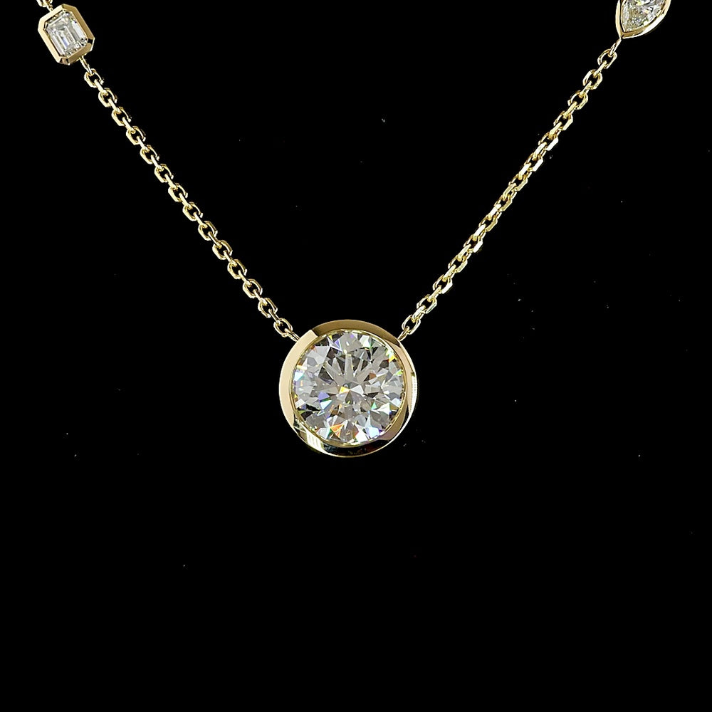 14K Yellow Gold Mixed Shape Station Necklace with Bezel Set Lab Diamonds - 3.05 Carat Total Diamond Weight - Covaloro Fine Jewelry