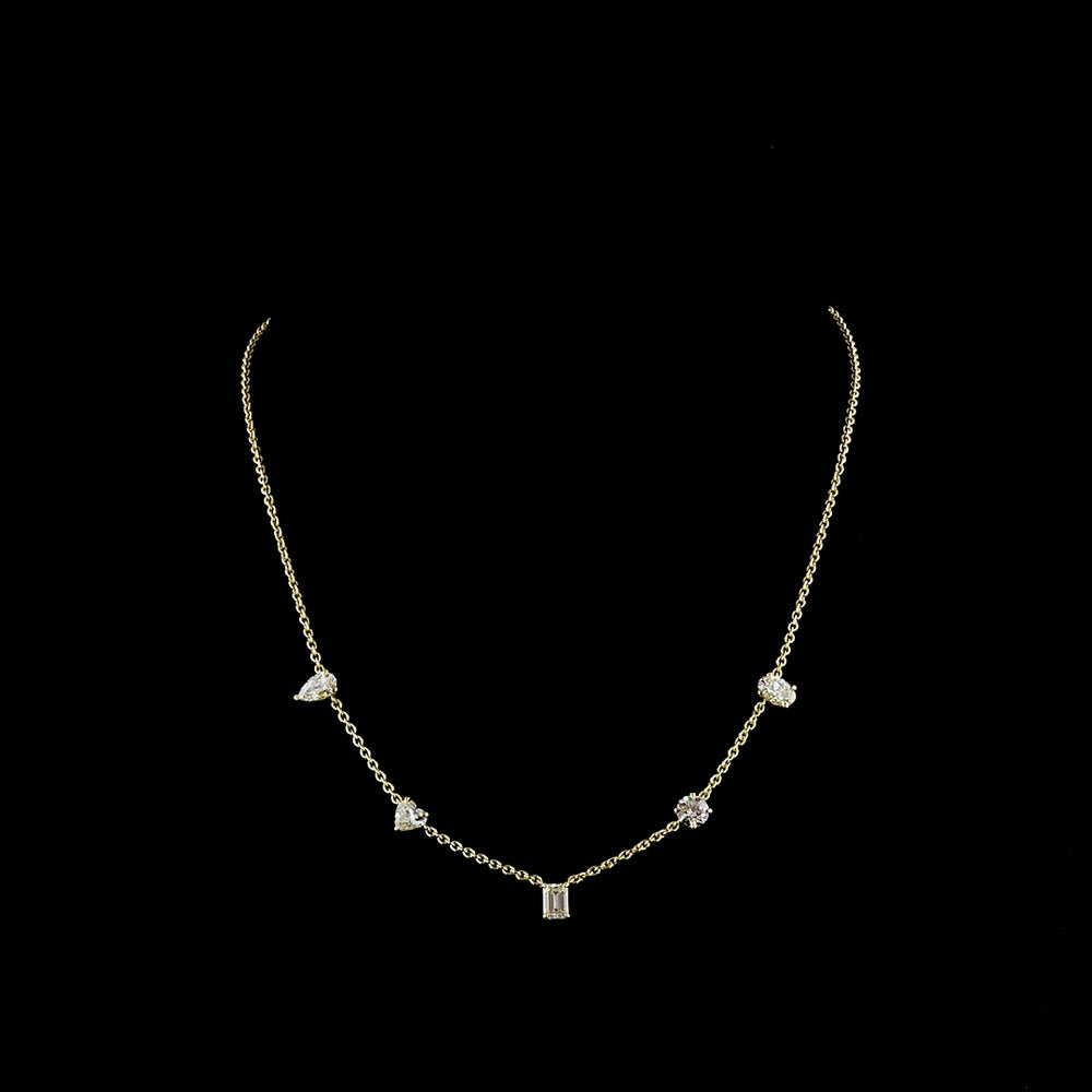 14K Yellow Gold Mixed Shape Station Necklace with Brilliant, Oval, Heart, Pear, and Emerald Cut Lab Diamonds - 2.60 Carats Total Diamond Weight - Covaloro Fine Jewelry