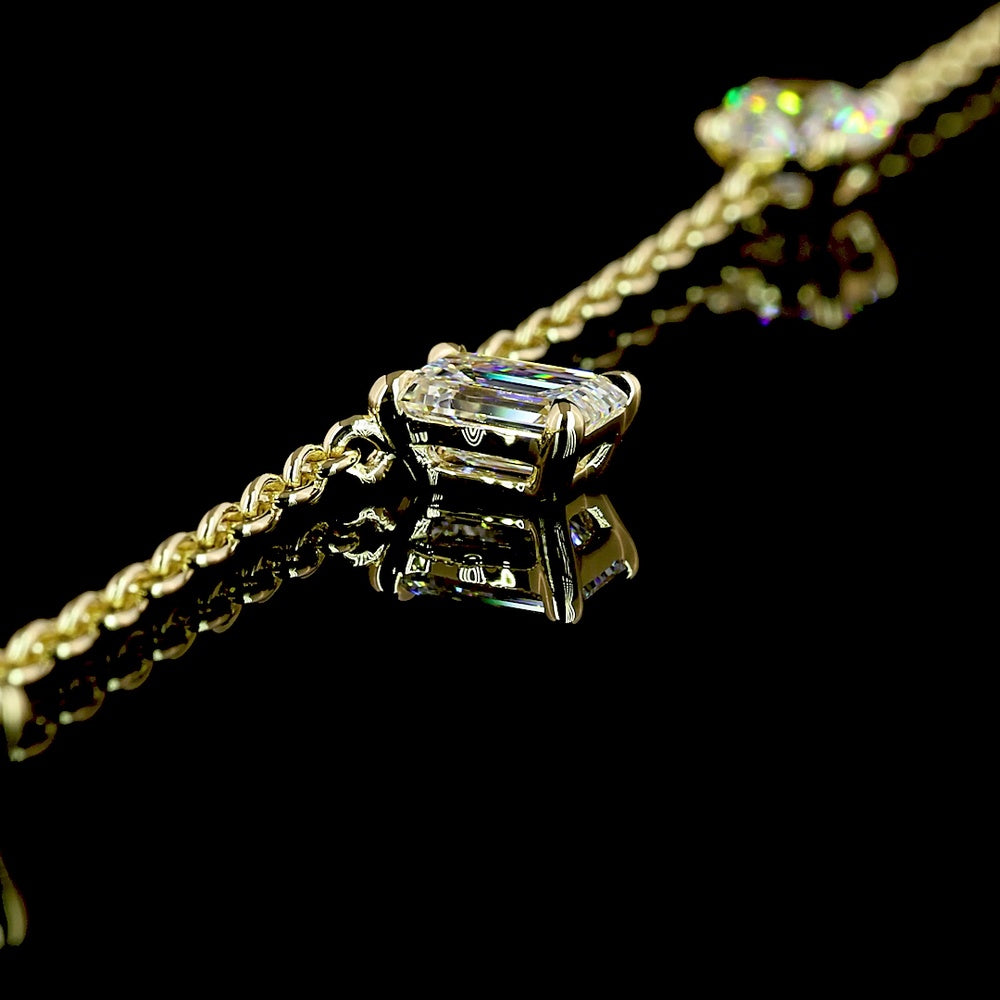 14K Yellow Gold Mixed Shape Station Necklace with Brilliant, Oval, Heart, Pear, and Emerald Cut Lab Diamonds - 2.60 Carats Total Diamond Weight - Covaloro Fine Jewelry