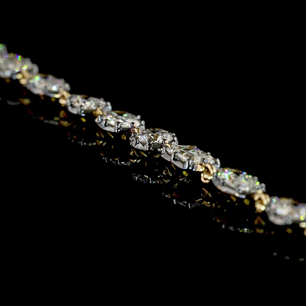 14K Yellow Gold Mixed Shape Station Necklace with Emerald, Marquise, and Oval Lab Grown Diamonds Black Rhodium Accents - 10.81 Total Carat Weight - Covaloro Fine Jewelry
