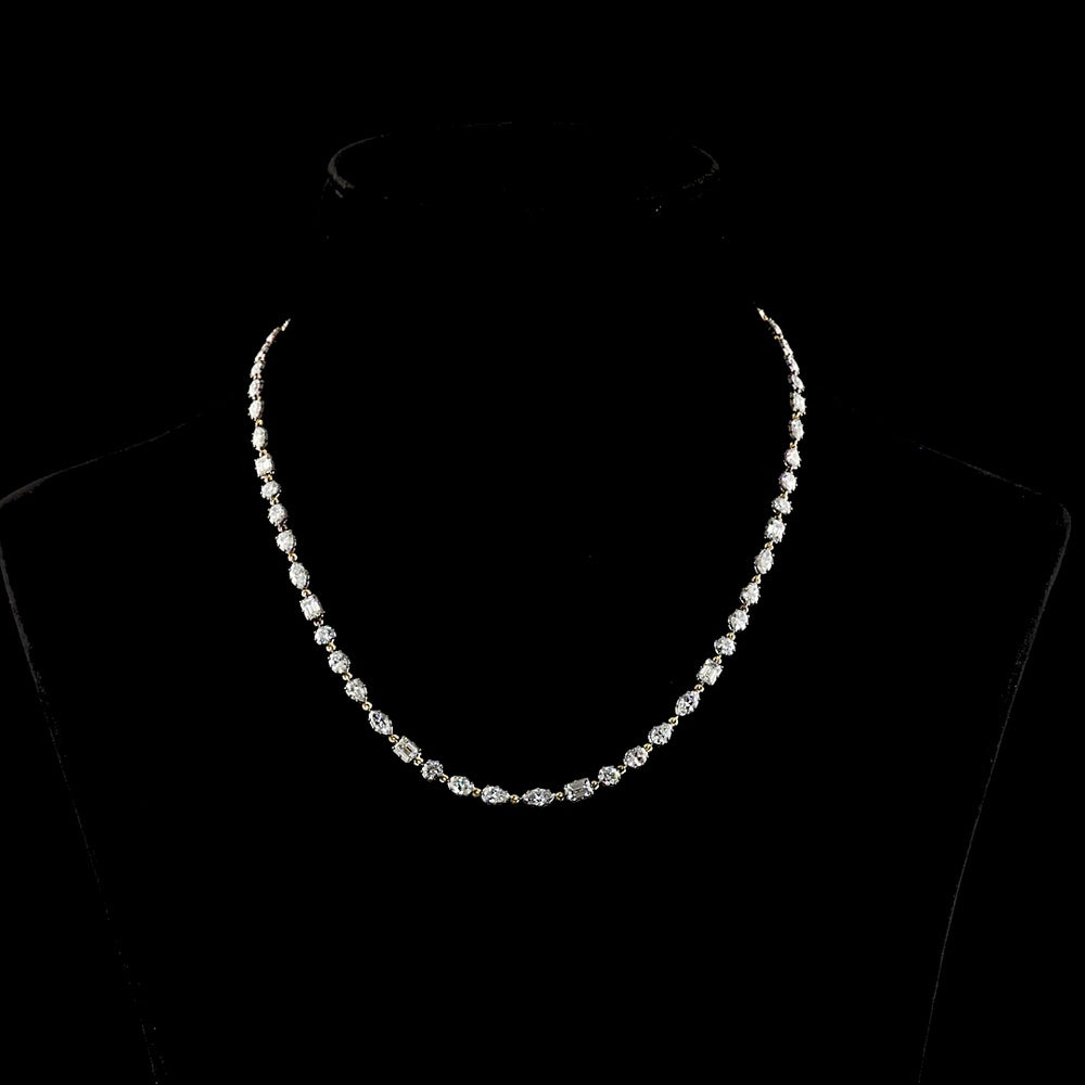 14K Yellow Gold Mixed Shape Station Necklace with Emerald, Marquise, Oval, and Pear Lab Diamonds - Black Rhodium Accents - 10.32 Carats Total Diamond Weight - Covaloro Fine Jewelry