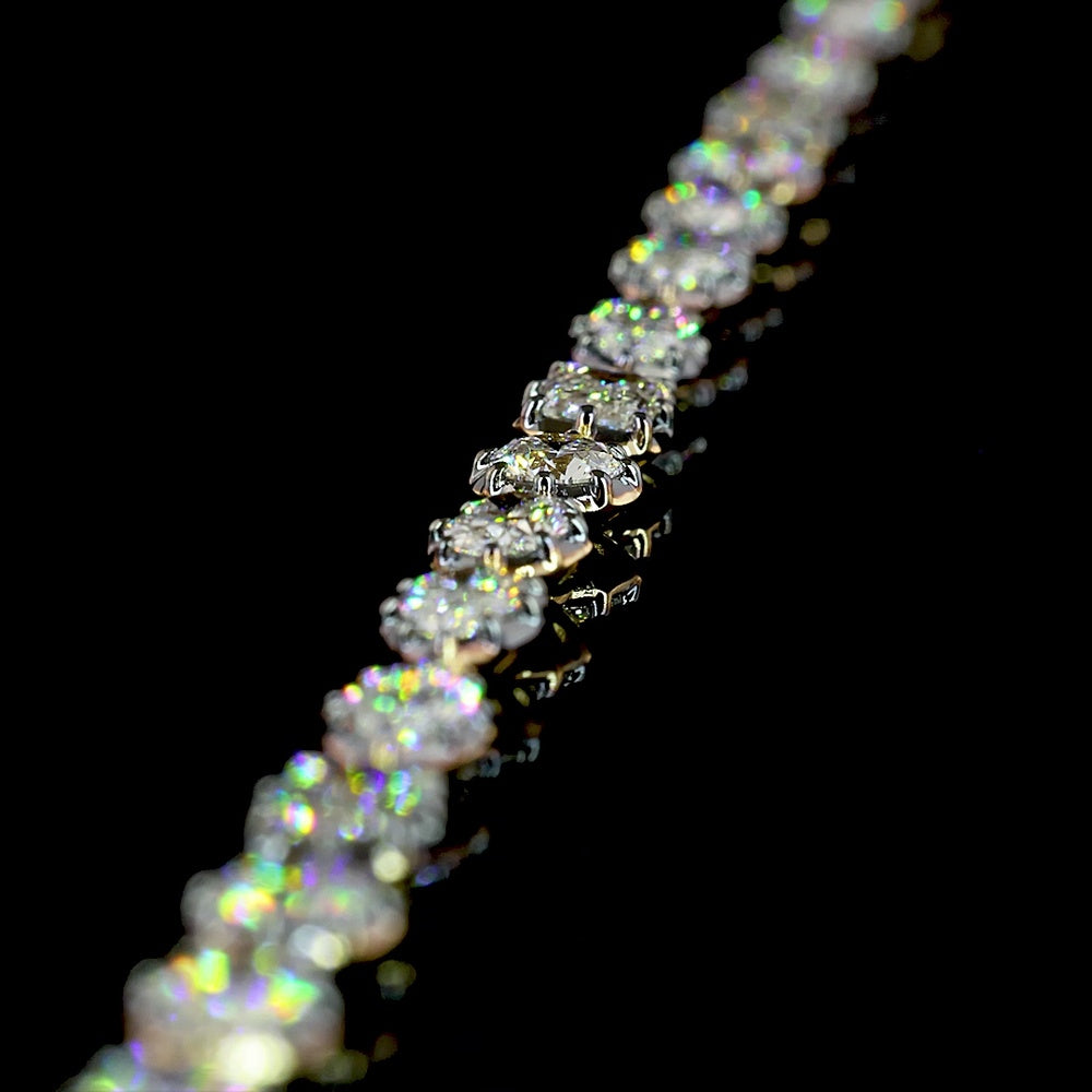 14K Yellow Gold Mixed Shape Station Necklace with Emerald, Marquise, Oval, and Pear Lab Diamonds - Black Rhodium Accents - 10.32 Carats Total Diamond Weight - Covaloro Fine Jewelry