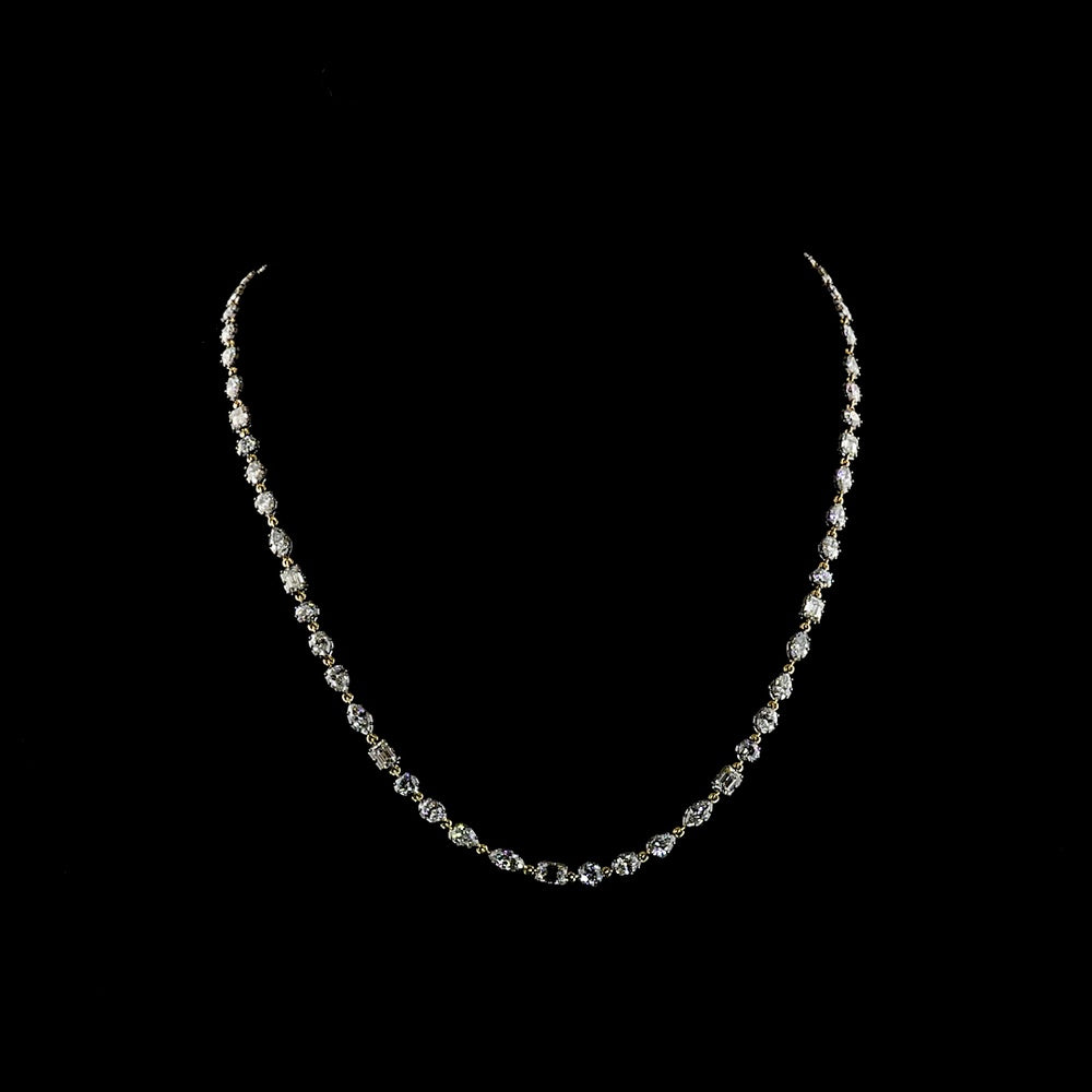 14K Yellow Gold Mixed Shape Station Necklace with Emerald, Marquise, Oval, and Pear Lab Diamonds in East-West Prong and Bezel Settings with Black Rhodium Accents - 11.27 Carats Total Diamond Weight - Covaloro Fine Jewelry