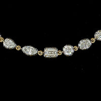14K Yellow Gold Mixed Shape Station Necklace with Emerald, Marquise, Oval, and Pear Lab Diamonds in East-West Prong and Bezel Settings with Black Rhodium Accents - 11.27 Carats Total Diamond Weight - Covaloro Fine Jewelry