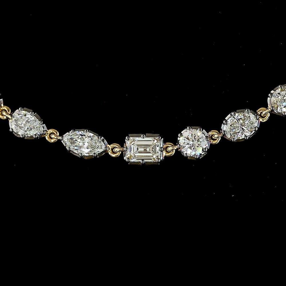 14K Yellow Gold Mixed Shape Station Necklace with Emerald, Marquise, Oval, and Pear Lab Diamonds in East-West Prong and Bezel Settings with Black Rhodium Accents - 11.27 Carats Total Diamond Weight - Covaloro Fine Jewelry