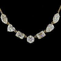 14K Yellow Gold Mixed Shape Station Necklace with Heart, Marquise, Emerald, and Pear Cut Lab Diamonds - 5.41 Carat Total Weight - Covaloro Fine Jewelry