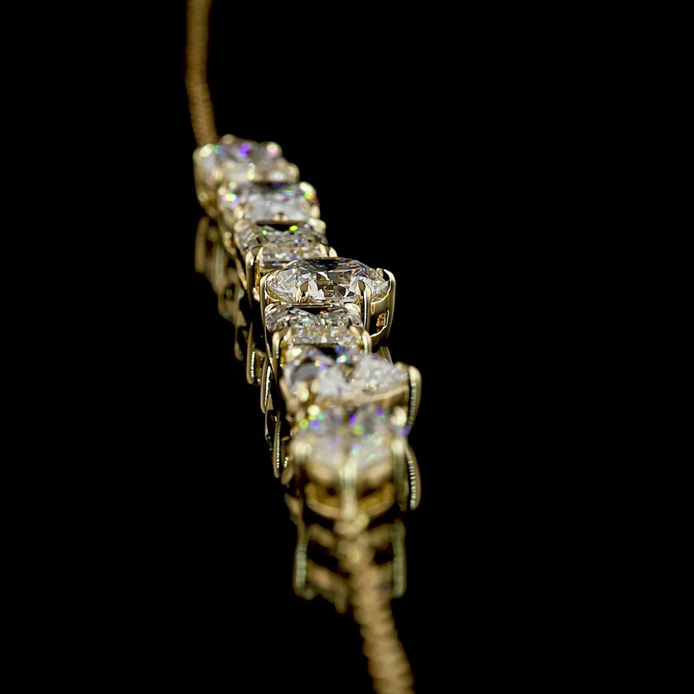 14K Yellow Gold Mixed Shape Station Necklace with Heart, Marquise, Emerald, and Pear Cut Lab Diamonds - 5.41 Carat Total Weight - Covaloro Fine Jewelry