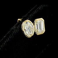 14K Yellow Gold Mixed Shape Stud Earrings with Bezel Set Oval and Emerald Cut Lab Diamonds - 1.83 Carats Total Diamond Weight - Covaloro Fine Jewelry