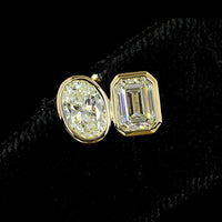 14K Yellow Gold Mixed Shape Stud Earrings with Bezel Set Oval and Emerald Cut Lab Diamonds - 1.83 Carats Total Diamond Weight - Covaloro Fine Jewelry