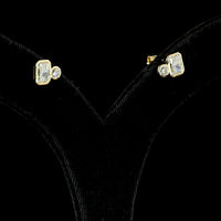 14K Yellow Gold Mixed Shape Stud Earrings with Bezel Set Radiant and Brilliant Cut Lab Diamonds - 1.46 Carats Total Diamond Weight - Covaloro Fine Jewelry