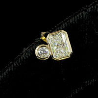 14K Yellow Gold Mixed Shape Stud Earrings with Bezel Set Radiant and Brilliant Cut Lab Diamonds - 1.46 Carats Total Diamond Weight - Covaloro Fine Jewelry