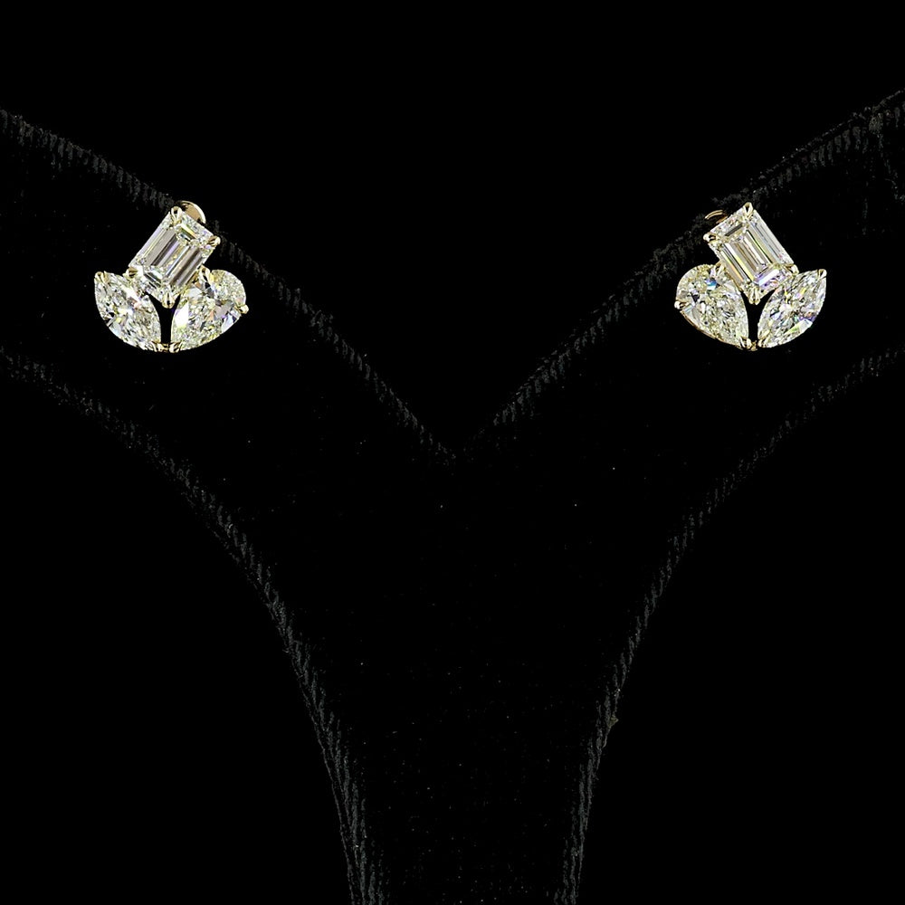 14K Yellow Gold Mixed Shape Stud Earrings with Emerald, Marquise, and Pear Lab Diamonds - 2.94 Carat Total Weight - Covaloro Fine Jewelry