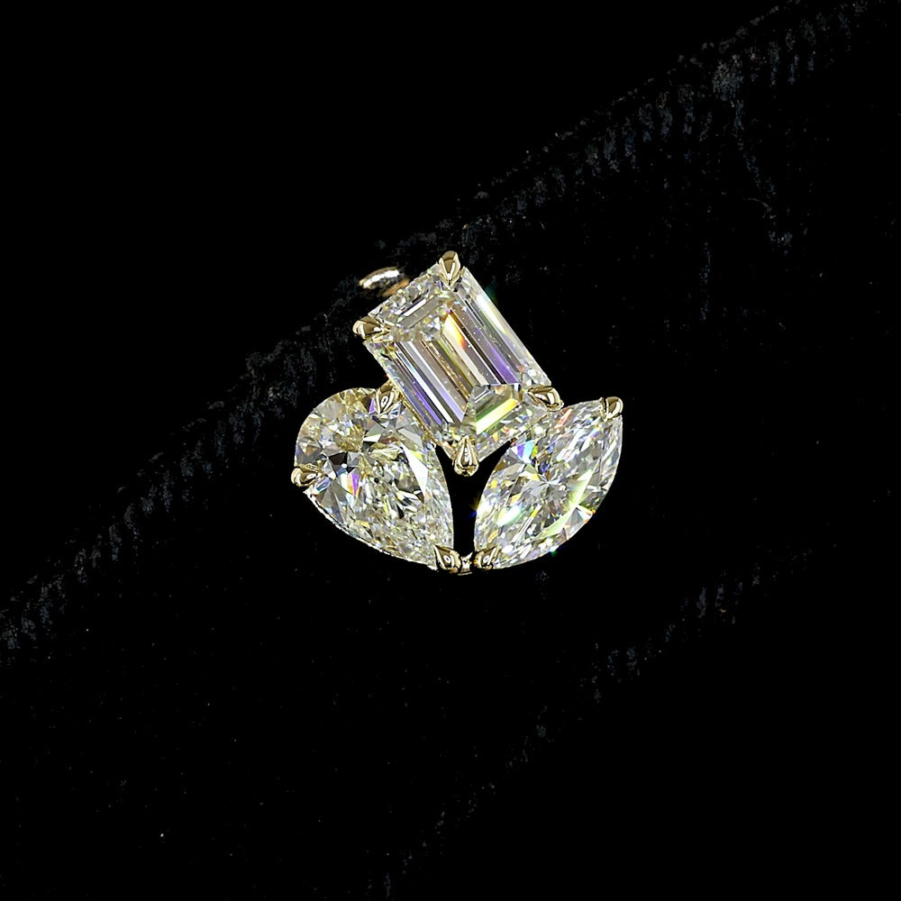 14K Yellow Gold Mixed Shape Stud Earrings with Emerald, Marquise, and Pear Lab Diamonds - 2.94 Carat Total Weight - Covaloro Fine Jewelry