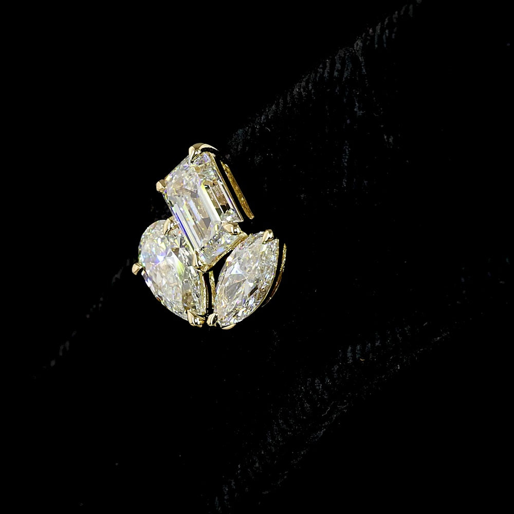 14K Yellow Gold Mixed Shape Stud Earrings with Emerald, Marquise, and Pear Lab Diamonds - 2.94 Carat Total Weight - Covaloro Fine Jewelry