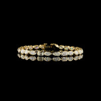 14K Yellow Gold Mixed Shape Tennis Bracelet with Bezel Set Emerald, Marquise, and Oval Lab Diamonds - 7.63 Carat Total Weight - Covaloro Fine Jewelry
