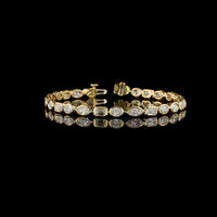14K Yellow Gold Mixed Shape Tennis Bracelet with Bezel Set Emerald, Marquise & Oval Lab Grown Diamonds - 7.56 Carats Total Diamond Weight - Covaloro Fine Jewelry