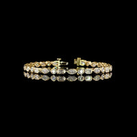 14K Yellow Gold Mixed Shape Tennis Bracelet with Bezel Set Lab Diamonds - Emerald, Marquise, and Round Cuts - 5.78 Carat Total Diamond Weight - Covaloro Fine Jewelry