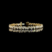 14K Yellow Gold Mixed Shape Tennis Bracelet with Bezel Set Lab Diamonds featuring Emerald, Pear, Marquise, and Round Cuts - 8.13 Carat Total Diamond Weight - Covaloro Fine Jewelry