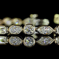 14K Yellow Gold Mixed Shape Tennis Bracelet with Bezel-Set Marquise, Emerald, Oval, and Round Lab Diamonds - 4.75 Carat Total Weight - Covaloro Fine Jewelry