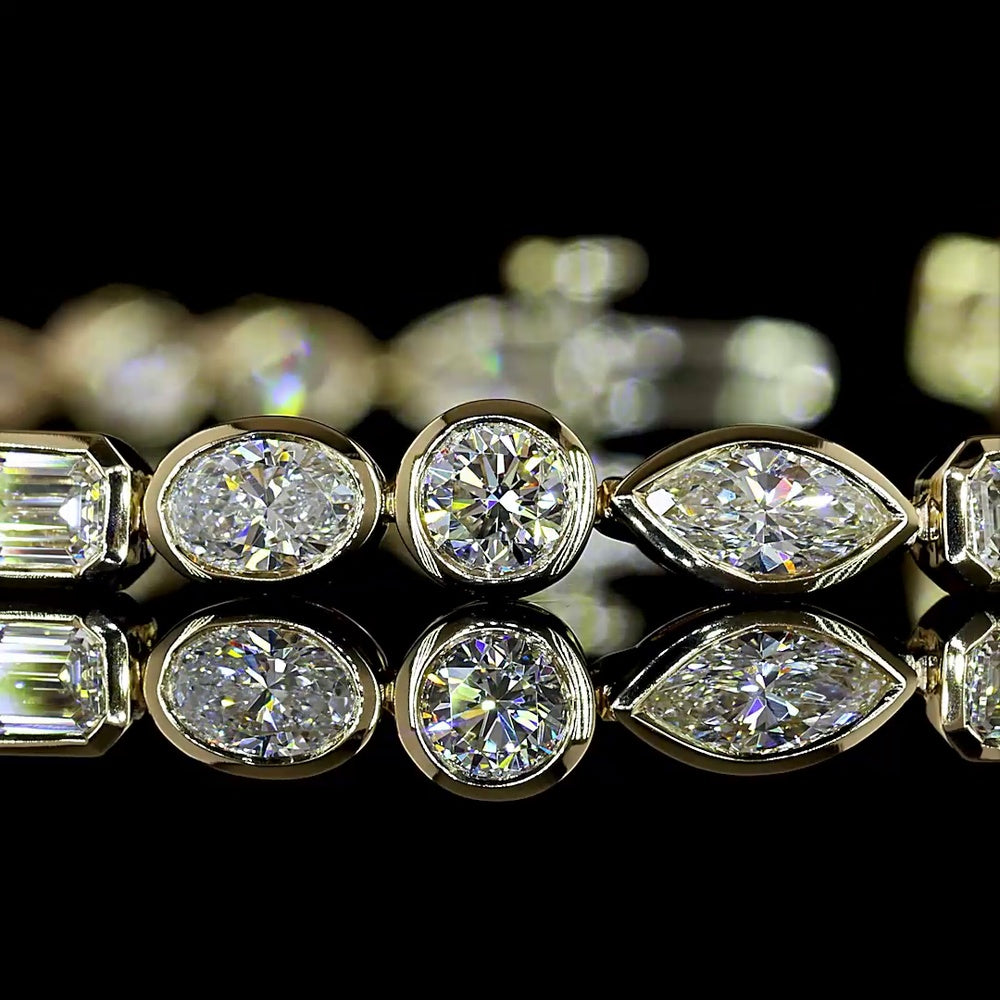 14K Yellow Gold Mixed Shape Tennis Bracelet with Bezel-Set Marquise, Emerald, Oval, and Round Lab Diamonds - 4.75 Carat Total Weight - Covaloro Fine Jewelry