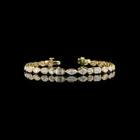 14K Yellow Gold Mixed Shape Tennis Bracelet with Bezel Set Marquise, Emerald, Round, and Oval Lab Diamonds - 6.01 Carat Total Weight - Covaloro Fine Jewelry