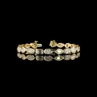 14K Yellow Gold Mixed Shape Tennis Bracelet with Bezel Set Oval, Marquise, and Emerald Cut Lab Diamonds - 11.60 Carats Total Diamond Weight - Covaloro Fine Jewelry