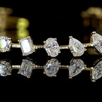 14K Yellow Gold Mixed Shape Tennis Bracelet with Inclined Prong Set Emerald & Brilliant Cut Lab Diamonds - 3.84 Total Carat Weight - Covaloro Fine Jewelry