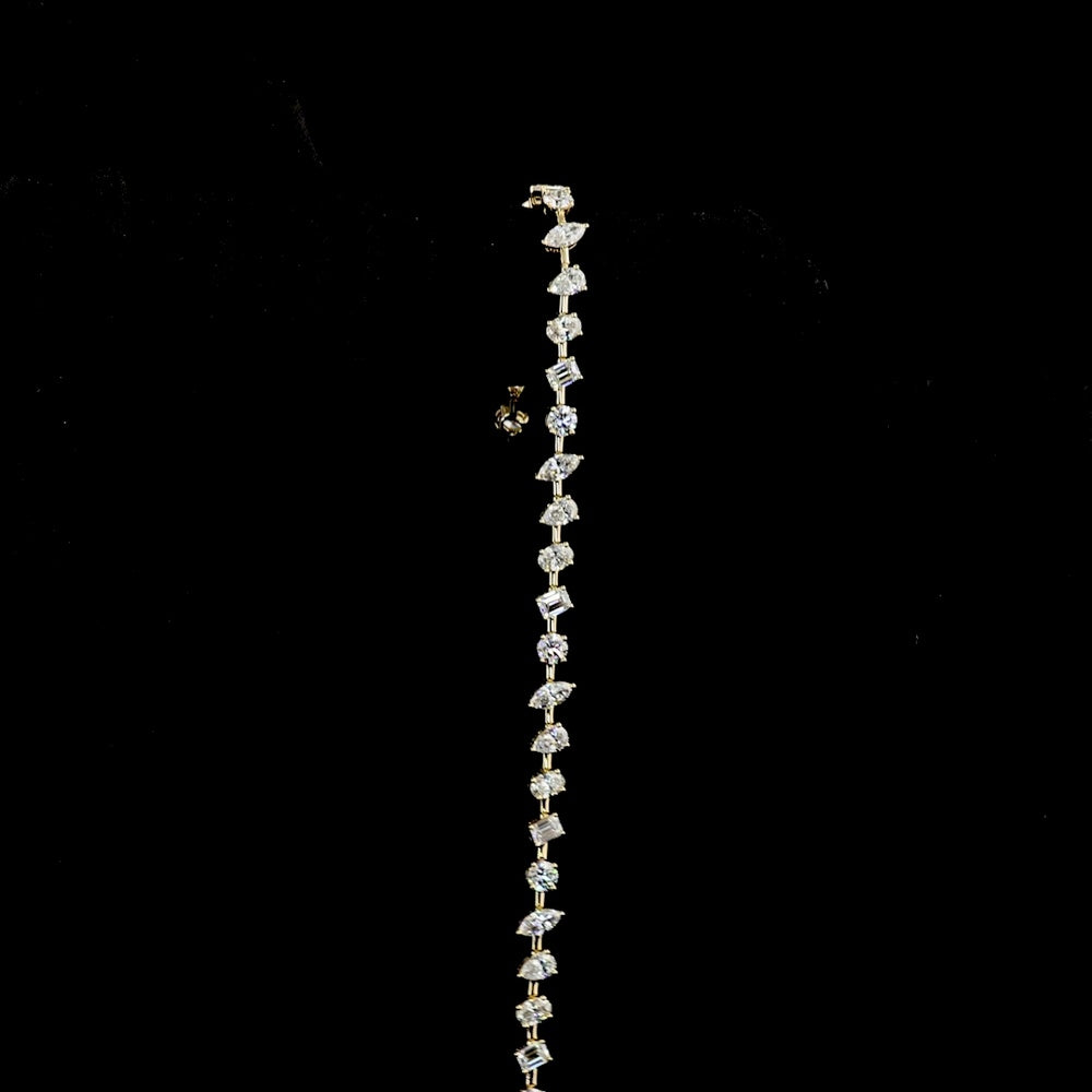 14K Yellow Gold Mixed Shape Tennis Bracelet with Inclined Prong Set Emerald & Brilliant Cut Lab Diamonds - 3.84 Total Carat Weight - Covaloro Fine Jewelry