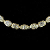 14K Yellow Gold Mixed Shape Tennis Necklace with Bezel Set Emerald, Oval, and Marquise Lab Diamonds - 15.91 Carats Total Diamond Weight - Covaloro Fine Jewelry