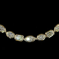 14K Yellow Gold Mixed Shape Tennis Necklace with Bezel-Set Emerald, Oval, and Marquise Natural Diamonds - 17.69 Carat Total Diamond Weight (E-F Color, VS Clarity) - Covaloro Fine Jewelry