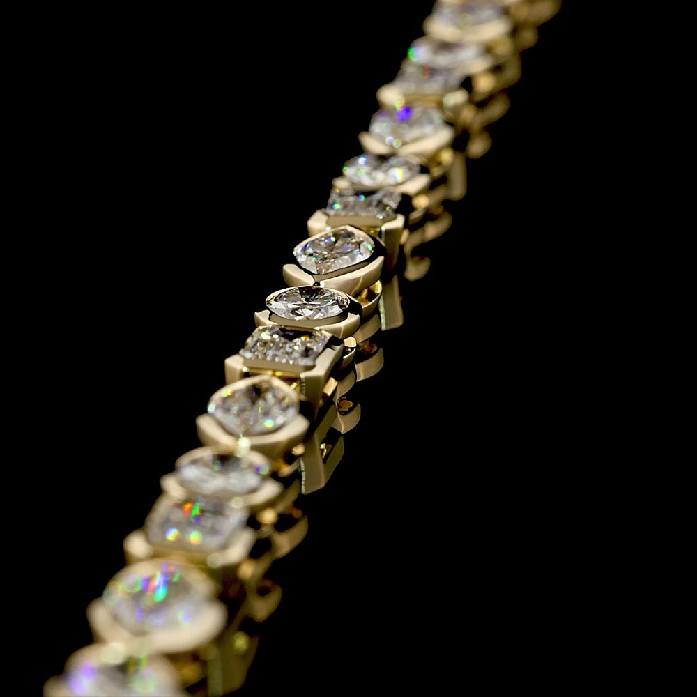14K Yellow Gold Mixed Shape Tennis Necklace with Bezel-Set Emerald, Oval, and Marquise Natural Diamonds - 17.69 Carat Total Diamond Weight (E-F Color, VS Clarity) - Covaloro Fine Jewelry