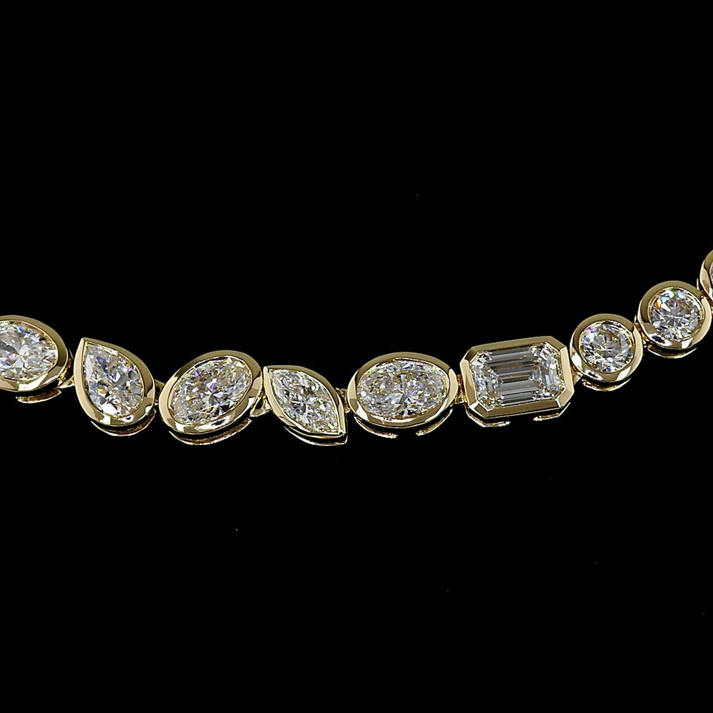 14K Yellow Gold Mixed Shape Tennis Necklace with Brilliant, Pear, and Emerald Cut Lab Diamonds - 9.23 Carats Total Diamond Weight - Covaloro Fine Jewelry