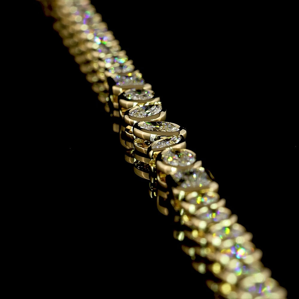 14K Yellow Gold Mixed Shape Tennis Necklace with Brilliant, Pear, and Emerald Cut Lab Diamonds - 9.23 Carats Total Diamond Weight - Covaloro Fine Jewelry