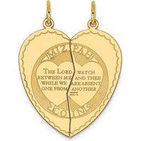 14K Yellow Gold Mizpah 2-Piece Heart Pendant with Engraved Genesis 31:49 Blessing by Oro Pregiato