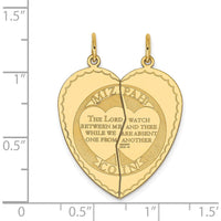 14K Yellow Gold Mizpah 2-Piece Heart Pendant with Engraved Genesis 31:49 Blessing by Oro Pregiato