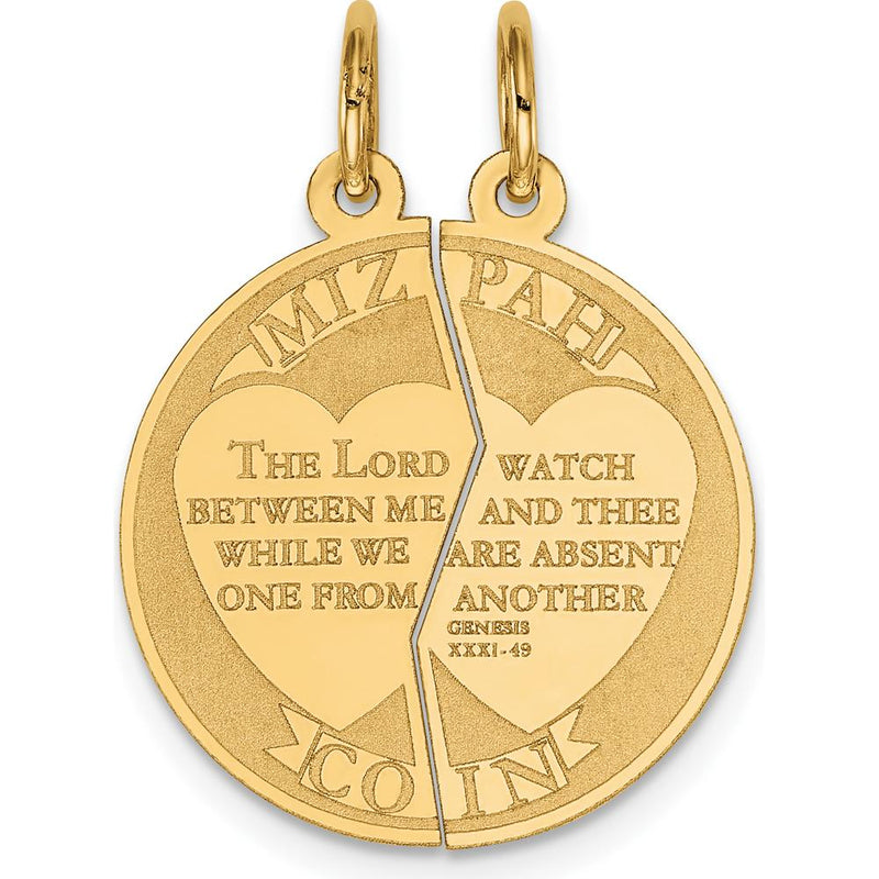 14K Yellow Gold Mizpah Coin 2-Piece Round Charm with Engraved Heart Design by Oro Pregiato