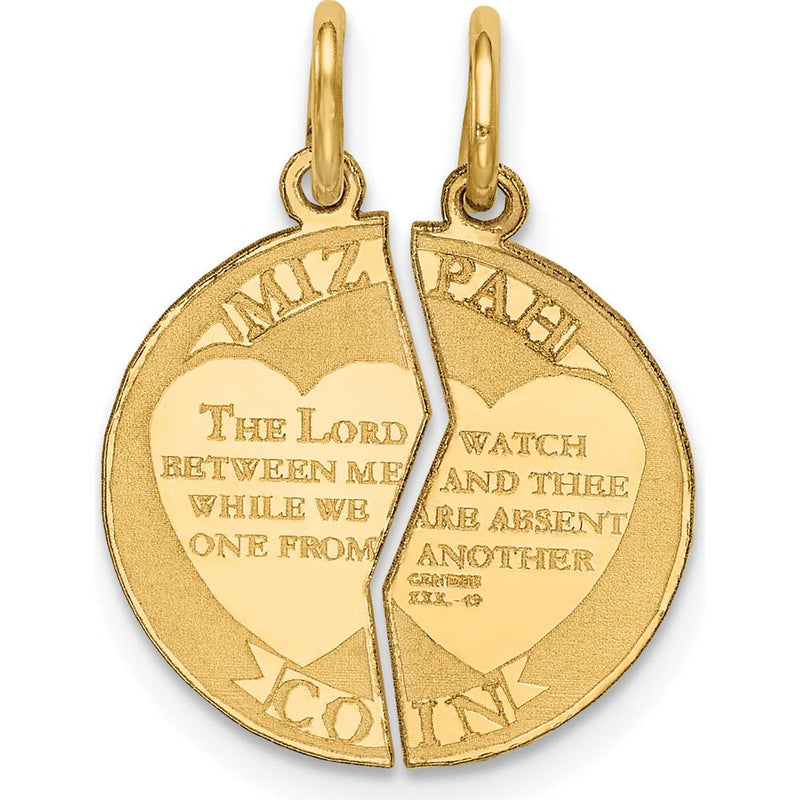 14K Yellow Gold Mizpah Coin Two-Piece Heart Pendant by Oro Pregiato